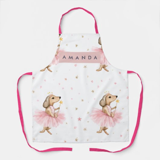 Personalized Magical Fairy Dachshund Dog in Pink  エプロン (正面)