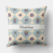 Personalized Magical Girl Name Blue Checkered クッション (裏面)