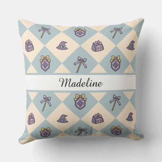 Personalized Magical Girl Name Blue Checkered クッション (裏面)