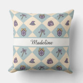 Personalized Magical Girl Name Blue Checkered クッション (正面)