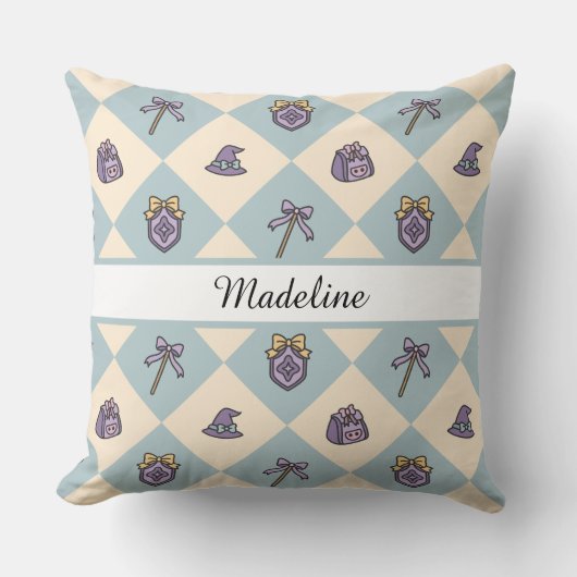 Personalized Magical Girl Name Blue Checkered クッション (正面)