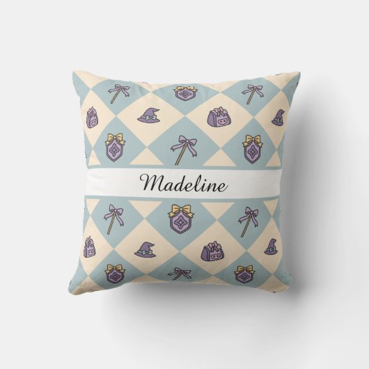 Personalized Magical Girl Name Blue Checkered クッション (裏面)