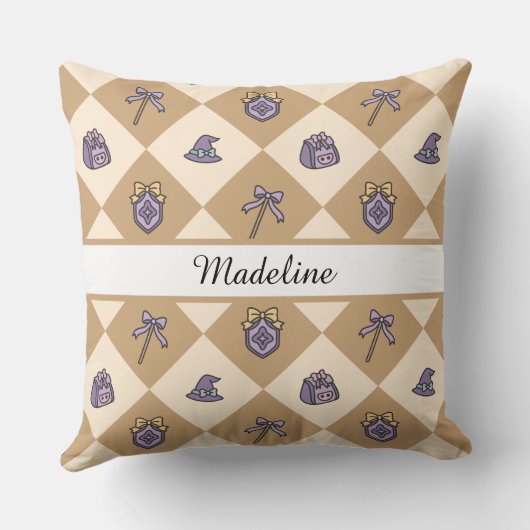 Personalized Magical Girl Name Gold Checkered クッション (裏面)