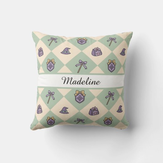 Personalized Magical Girl Name Green Witch Wizard クッション (裏面)