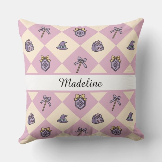 Personalized Magical Girl Name Pink Checkered クッション (裏面)