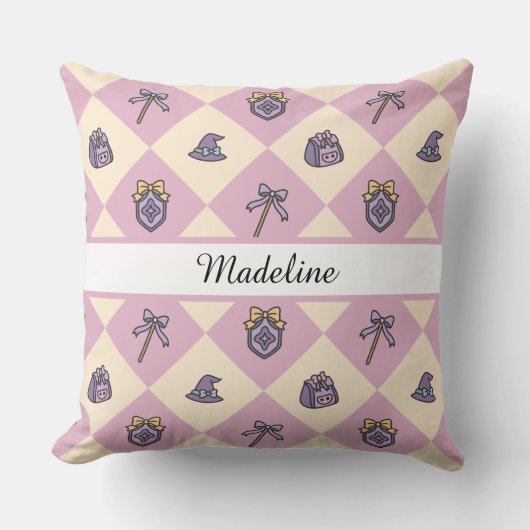 Personalized Magical Girl Name Pink Checkered クッション (正面)
