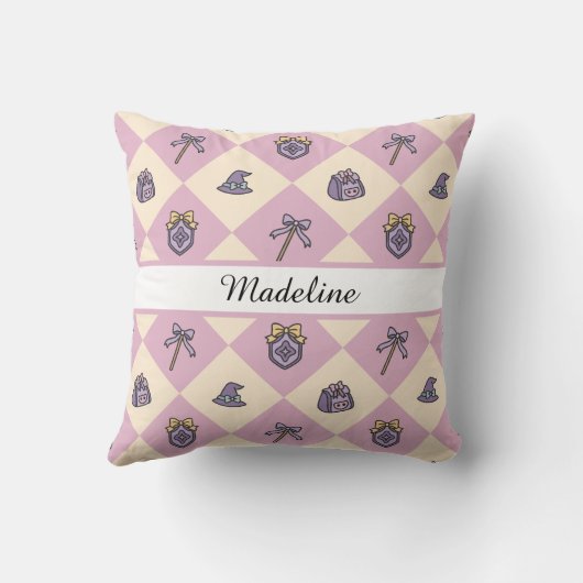 Personalized Magical Girl Name Pink Checkered クッション (裏面)