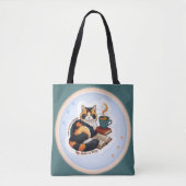 Personalized Magical Teal Calico Cat Bookworm Tote トートバッグ (正面)