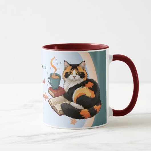 Personalized Magical Teal Calico Cat & Coffee Mug マグカップ (右)