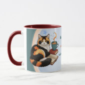 Personalized Magical Teal Calico Cat & Coffee Mug マグカップ (左)