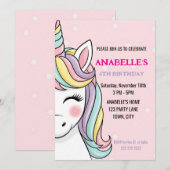 Personalized Magical Unicorn Birthday  招待状 (正面/裏面)