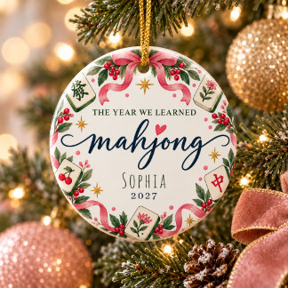 Personalized Mahjong Christmas Ornament Name/Year セラミックオーナメント