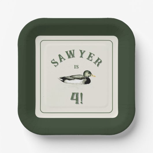 Personalized Mallard Duck Birthday Plates ペーパープレート (正面)