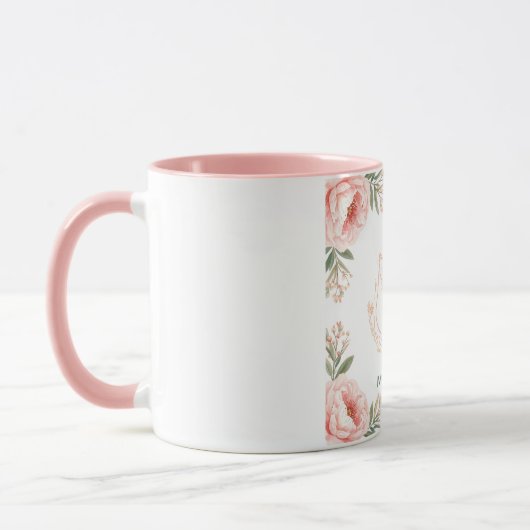 Personalized Mama Cat & Kitten Floral Coffee Mug マグカップ (左)