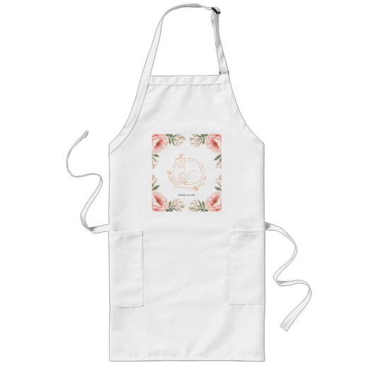 Personalized Mama Cat & Kitten Floral Mother's Day ロングエプロン (正面)