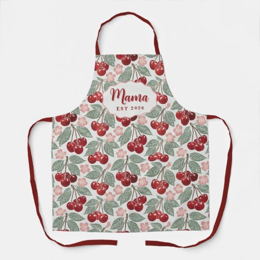 Personalized Mama Cherry Apron | Custom Name & Est エプロン (正面)