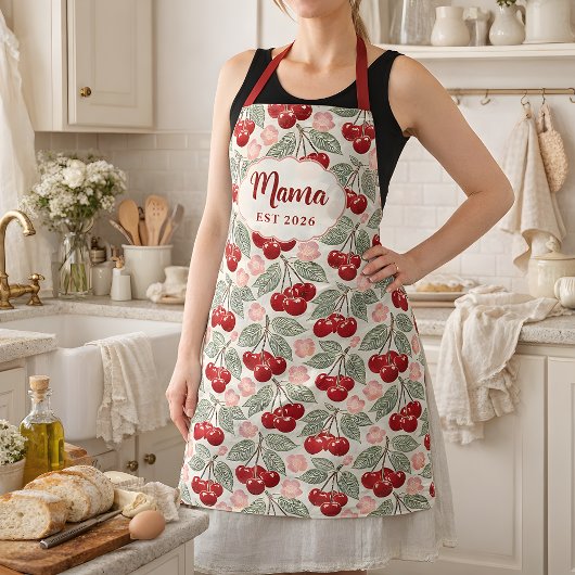 Personalized Mama Cherry Apron | Custom Name & Est エプロン