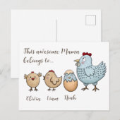 Personalized Mama Chicken Chicks – Custom Names  シーズンポストカード (正面/裏面)