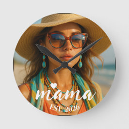 Personalized Mama Est Year Custom Gift For Mommy ラウンド壁時計