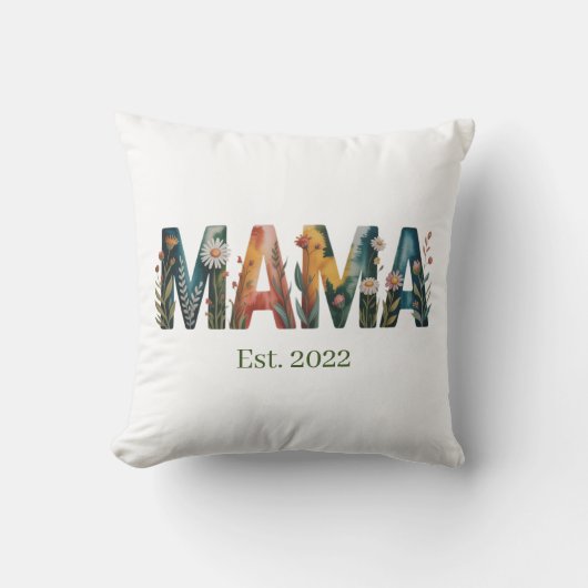 Personalized Mama Est Year Floral Mother Gift クッション (正面)