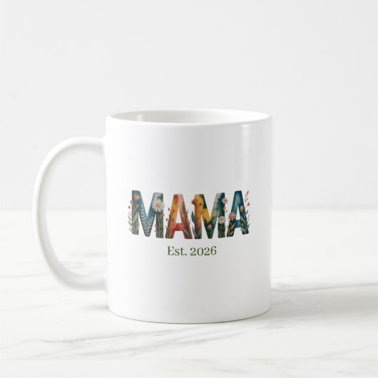 Personalized Mama Est Year Floral Mother Gift コーヒーマグカップ (左)