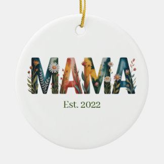 Personalized Mama Est Year Floral Mother Gift セラミックオーナメント