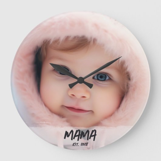 Personalized Mama Established Photo Keepsake ラージ壁時計 (正面)