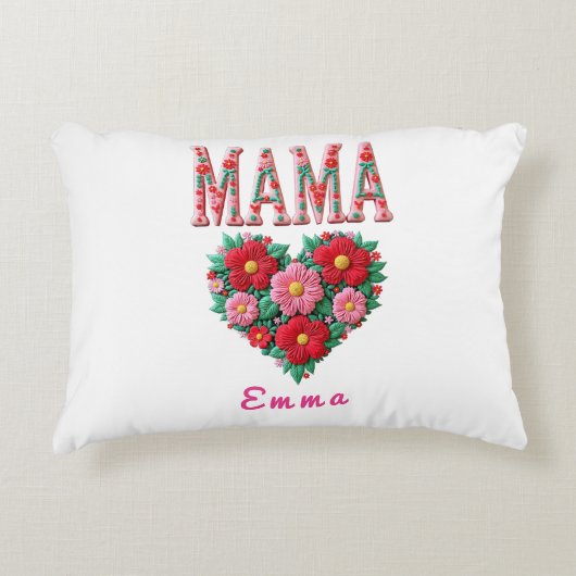 Personalized Mama Heart Floral Custom Gift アクセントクッション (正面)
