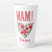 Personalized Mama Heart Floral Custom Gift カフェラテマグ (正面)