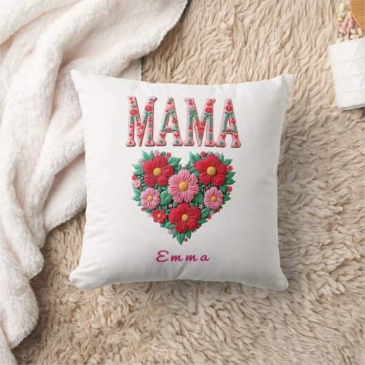 Personalized Mama Heart Floral Custom Gift クッション (ブランケット)