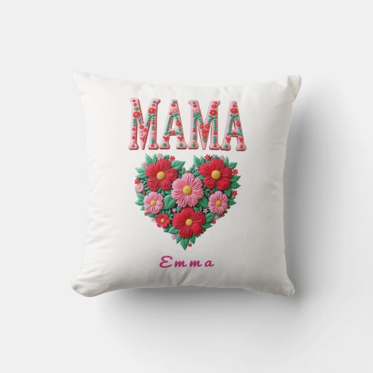 Personalized Mama Heart Floral Custom Gift クッション (正面)