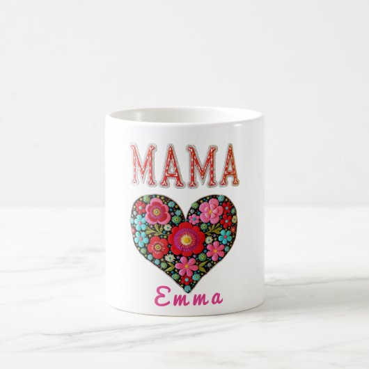Personalized Mama Heart Floral Custom Gift コーヒーマグカップ (中央)