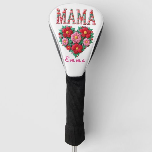 Personalized Mama Heart Floral Custom Gift ゴルフヘッドカバー (正面)