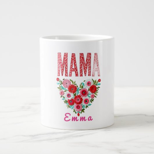 Personalized Mama Heart Floral Custom Gift ジャンボコーヒーマグカップ (正面)