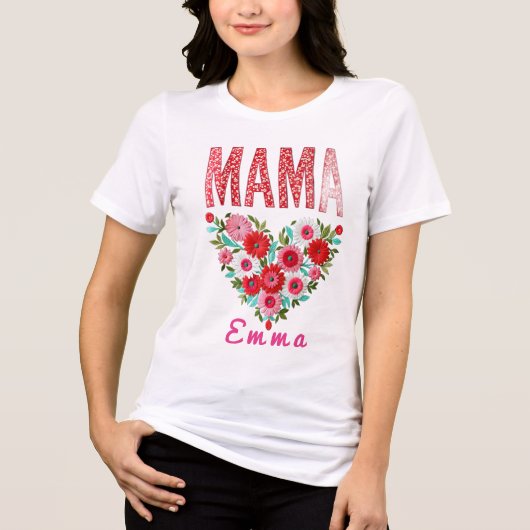 Personalized Mama Heart Floral Custom Gift トライブレンドＴシャツ (正面)