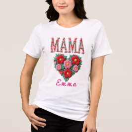 Personalized Mama Heart Floral Custom Gift トライブレンドＴシャツ