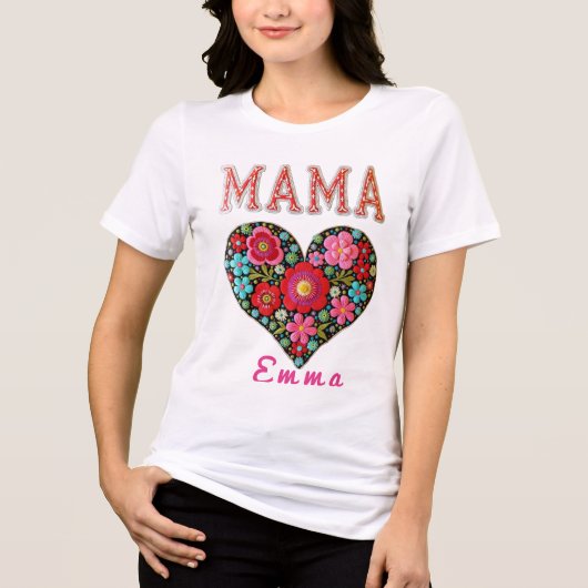 Personalized Mama Heart Floral Custom Gift トライブレンドＴシャツ (正面)