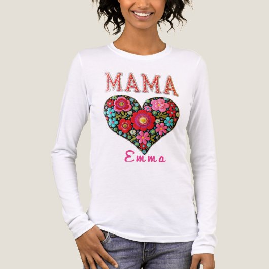 Personalized Mama Heart Floral Custom Gift トライブレンドＴシャツ (正面)