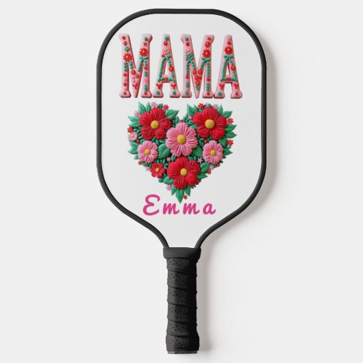 Personalized Mama Heart Floral Custom Gift ピックルボールラケット (正面)