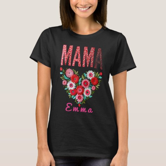 Personalized Mama Heart Floral Custom Gift Tシャツ (正面)