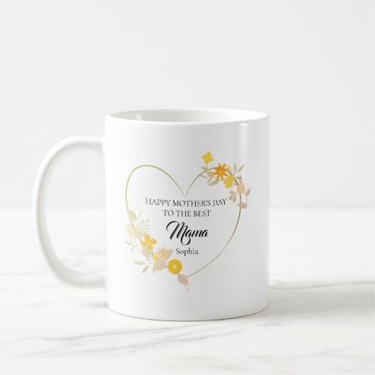 Personalized Mama Name Mother’s Day Floral Heart コーヒーマグカップ (左)