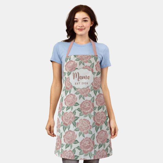 Personalized Mama Peony Apron Custom Name エプロン (着用した状態)