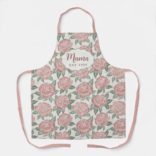 Personalized Mama Peony Apron Custom Name エプロン (正面)