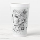 Personalized Map Compass Woman Art Vintage Chic カフェラテマグ (正面)