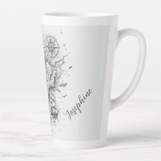 Personalized Map Compass Woman Art Vintage Chic カフェラテマグ (右)