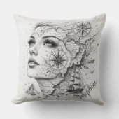 Personalized Map Compass Woman Art Vintage Chic クッション (正面)