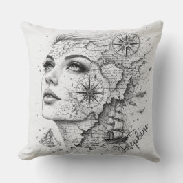 Personalized Map Compass Woman Art Vintage Chic クッション