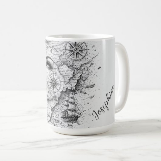 Personalized Map Compass Woman Art Vintage Chic コーヒーマグカップ (正面右)