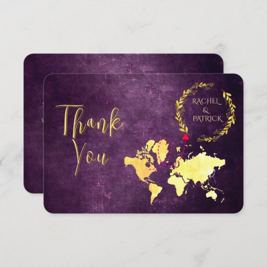 Personalized Map of Love Journey Wedding サンキューカード (正面/裏面)