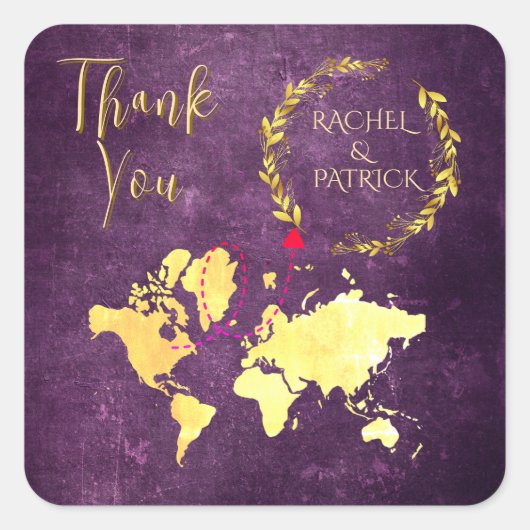 Personalized Map of Love Journey Wedding スクエアシール (正面)